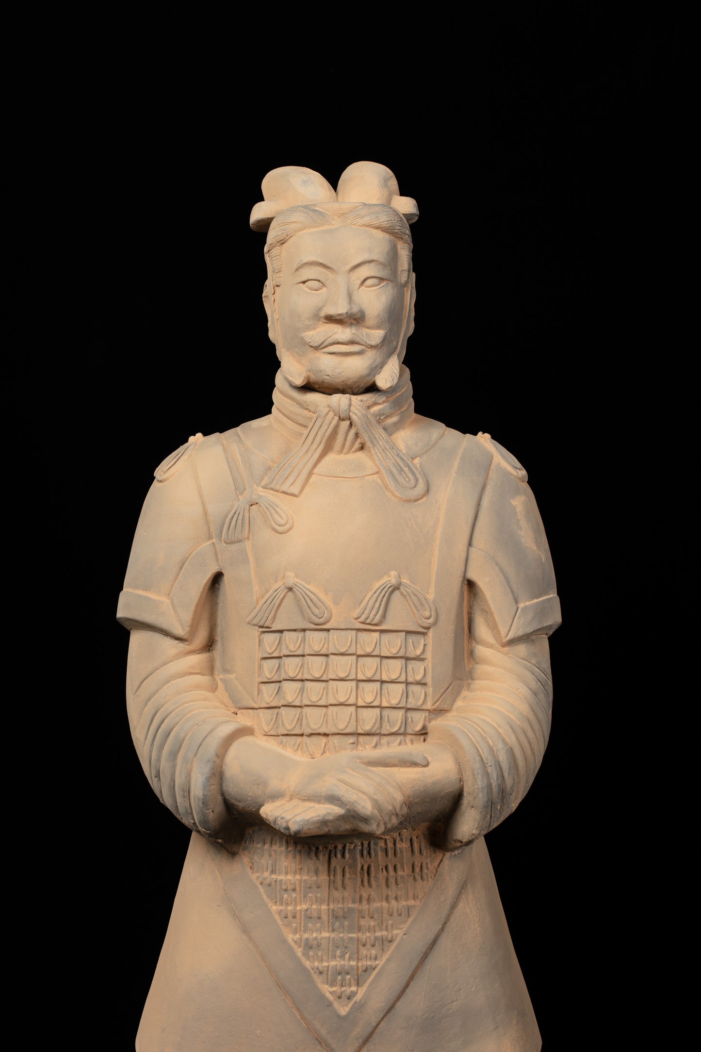1.2M General - CLAYARMY-Meticulous Facial Sculpting: Frontal perspective of the 1.2M Terracotta Army General, highlighting meticulous detailing in the sculpting of facial features and armor.
